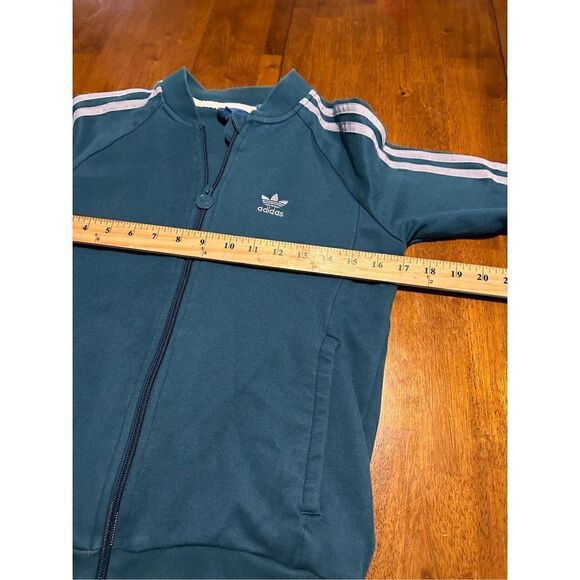 Adidas Youth Girls Size Medium 11/12 Teal & Floral Cotton Track Full Zip Jacket - Picture 8 of 10
